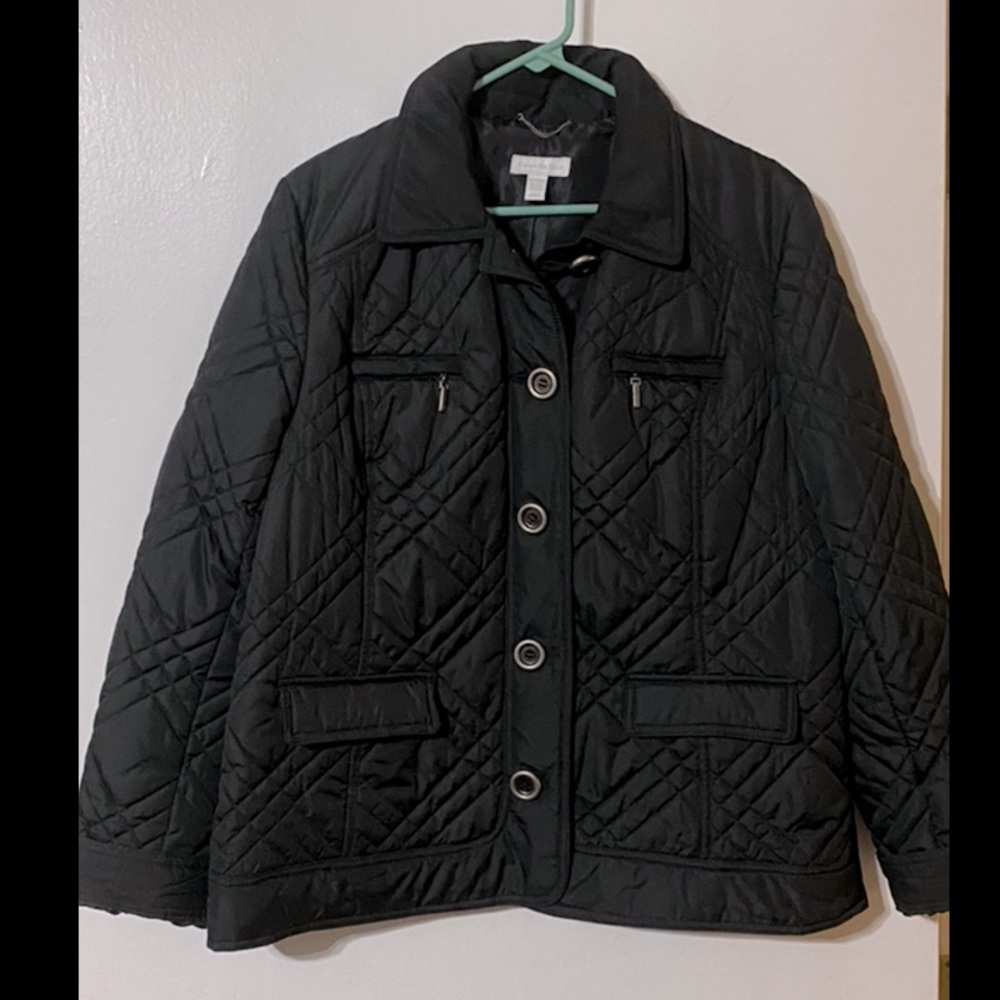 Black quilted button up jacket
